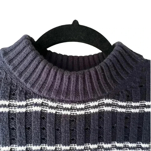 NWOT | COTTON & WOOL BLEND NAVY STRIPE MOCK TURTLENECK SWEATER LONG SLEEVE | XS - Picture 4 of 6
